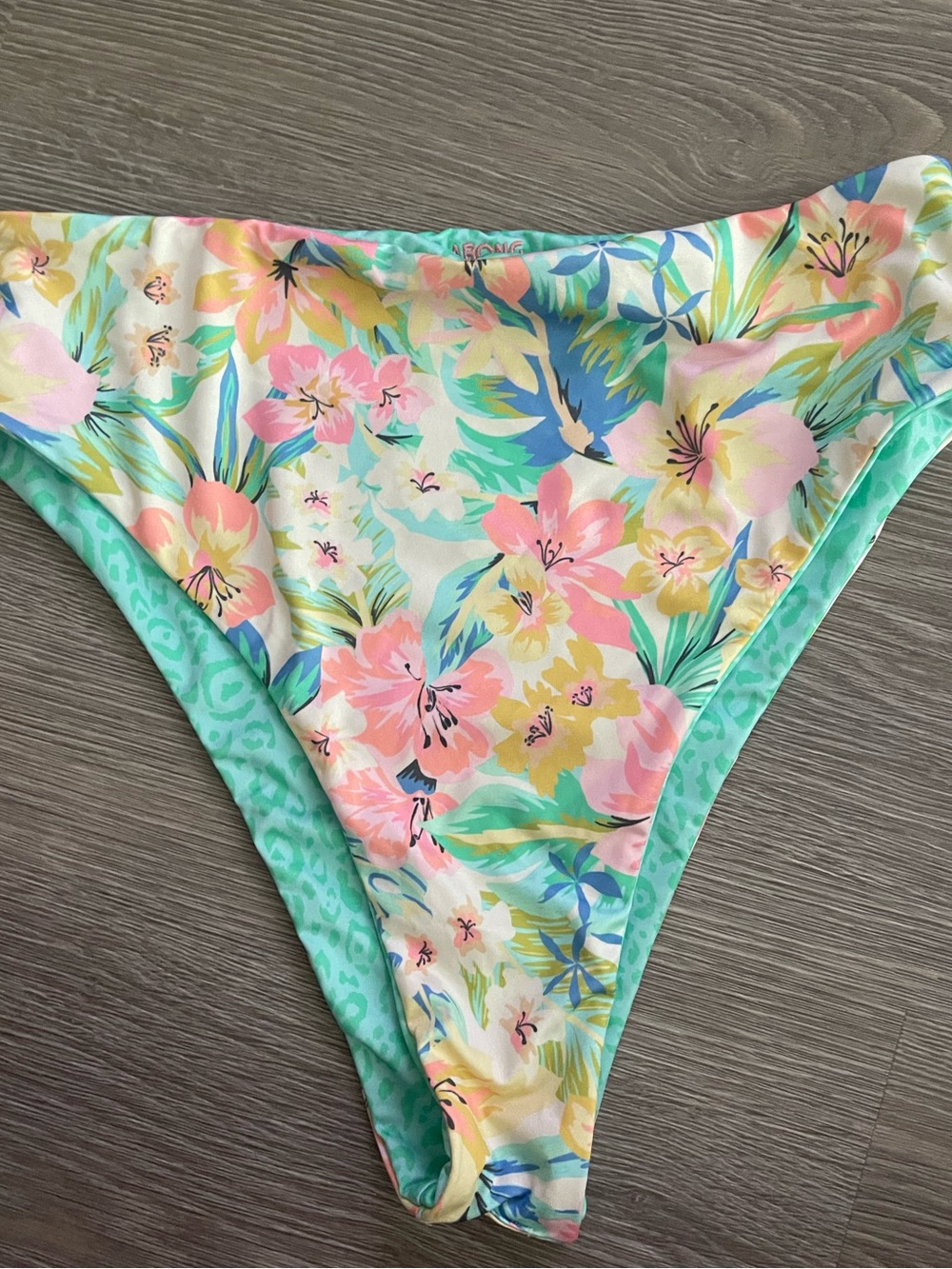 Billabong Pastel Floral Bikini Bottoms with Mint Leopard Print